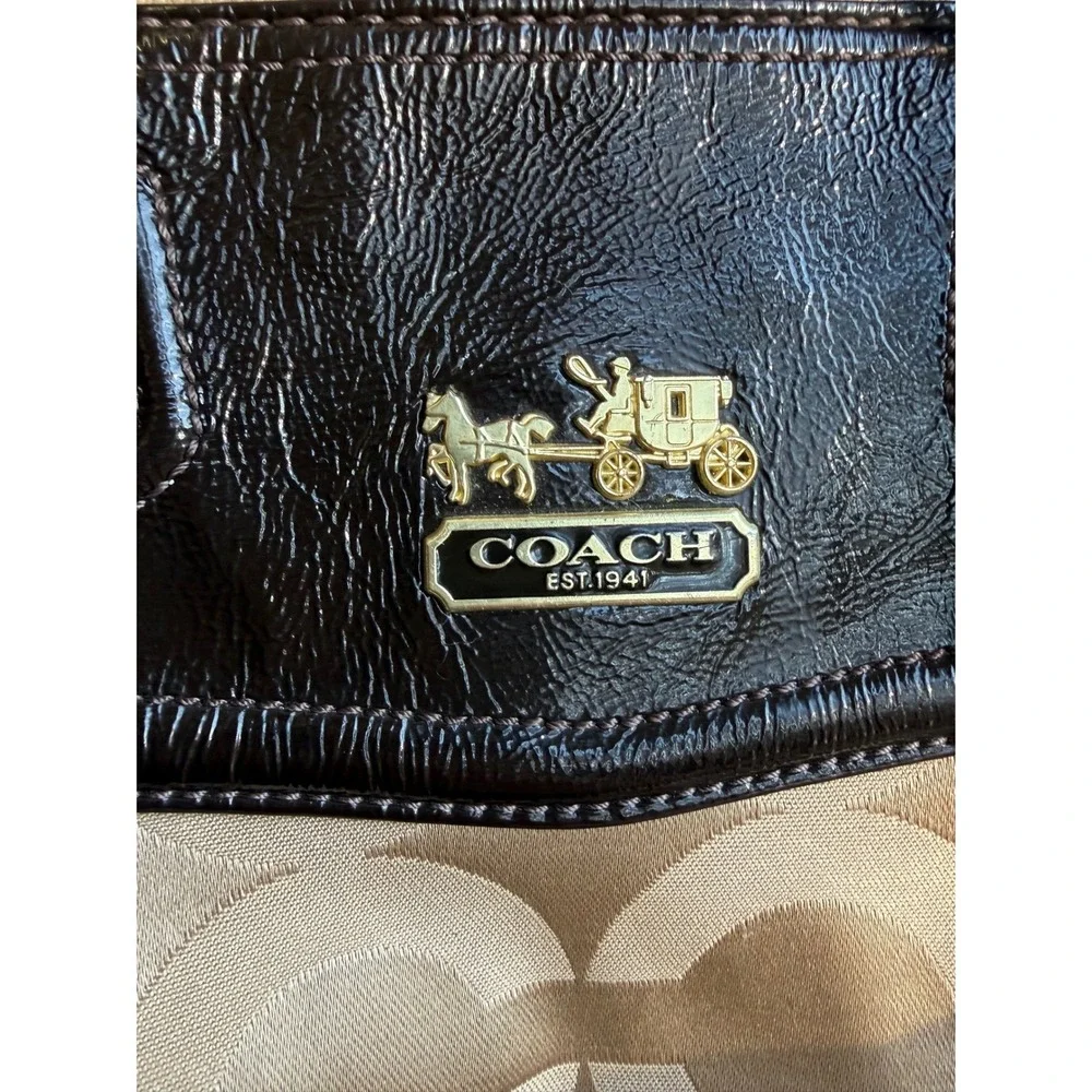Coach‎ y2K Signature Monogram Brown Leather Shoulder Satchel Handbag Purse F0968